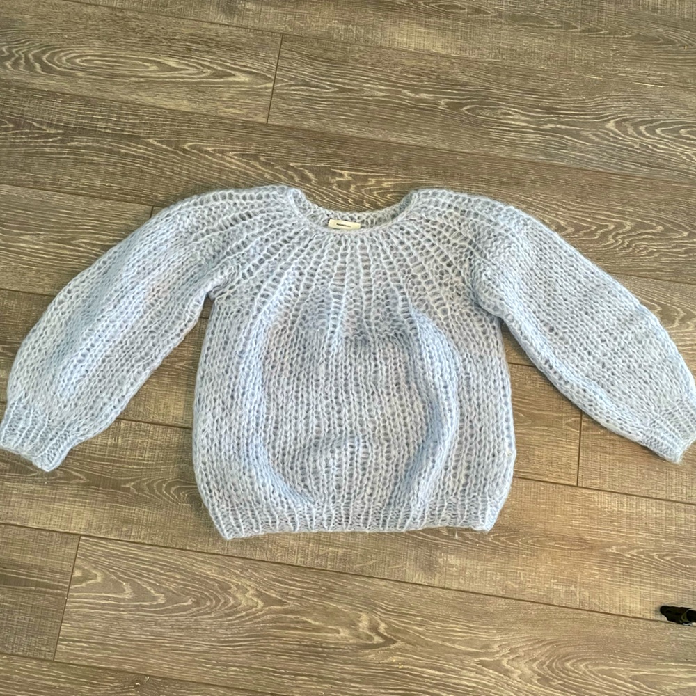 Baby Blue Mohair Open Knit sweater. Handmade. Responsibly made luxury.